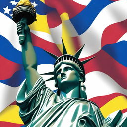 A detailed image of the Statue of Liberty holding the Venezuelan flag