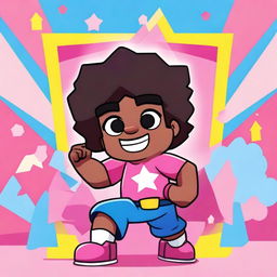 Create an image featuring Steven Universe, the main character from the animated series 'Steven Universe,' in a vibrant and colorful setting