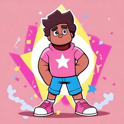 Create an image featuring Steven Universe, the main character from the animated series 'Steven Universe,' in a vibrant and colorful setting