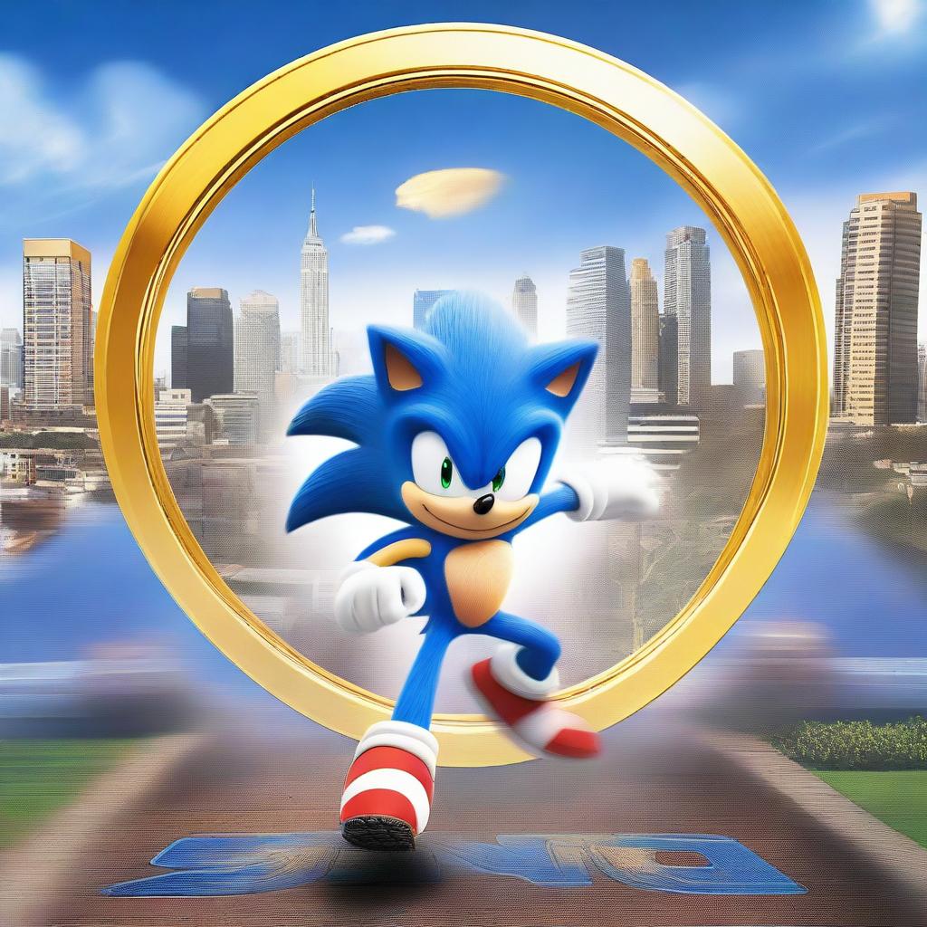 A vibrant and action-packed movie poster featuring Sonic the Hedgehog