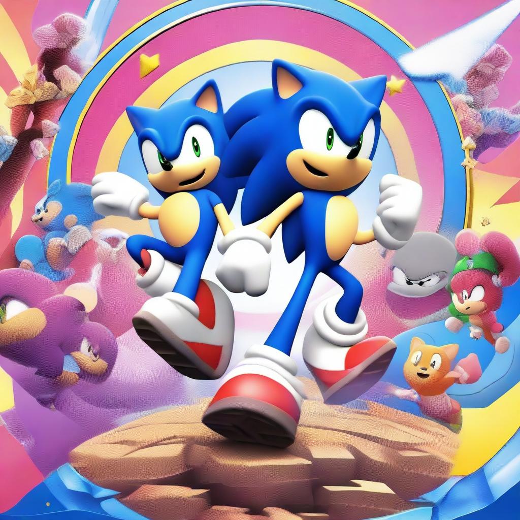 A dynamic and colorful movie poster featuring Sonic the Hedgehog and Steven Universe