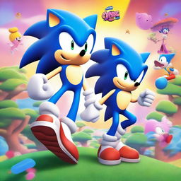 A dynamic and colorful movie poster featuring Sonic the Hedgehog and Steven Universe