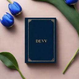 A black book cover with the title 'Dev' in elegant font, featuring a blue tulip symbol at the center