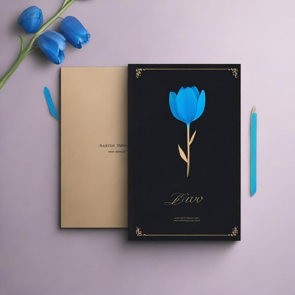 A black book cover with the title 'Dev' in elegant font, featuring a blue tulip symbol at the center