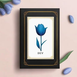 A black book cover with the title 'Dev' in elegant font, featuring a blue tulip symbol at the center