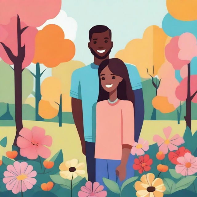 A detailed illustration of a man and a woman standing together