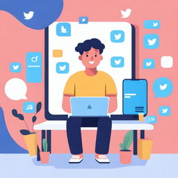 A vibrant and colorful illustration of a person sitting at a computer, exploring various Twitter mirror websites