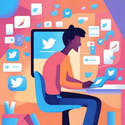 A vibrant and colorful illustration of a person sitting at a computer, exploring various Twitter mirror websites