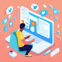 A vibrant and colorful illustration of a person sitting at a computer, exploring various Twitter mirror websites