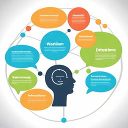 Create an illustration of a mind map with a central figure at the center