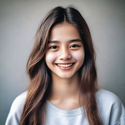 A portrait of an 18-year-old girl smiling brightly