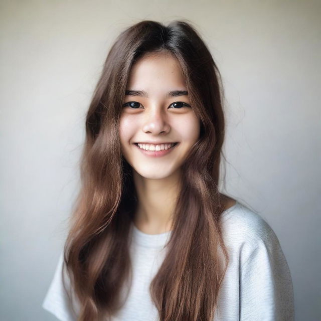 A portrait of an 18-year-old girl smiling brightly