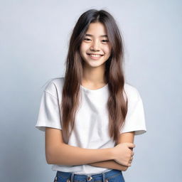 A portrait of an 18-year-old girl smiling brightly