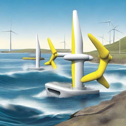 A detailed illustration showcasing tidal energy generation