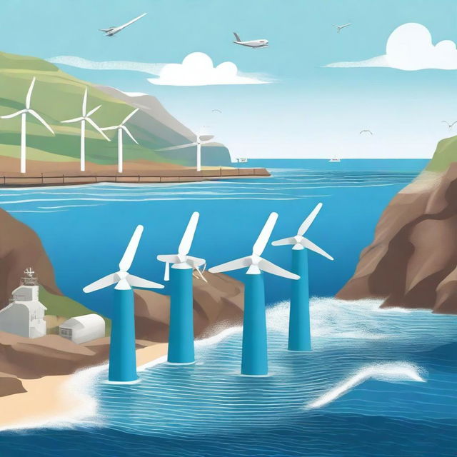 A detailed illustration showcasing tidal energy generation