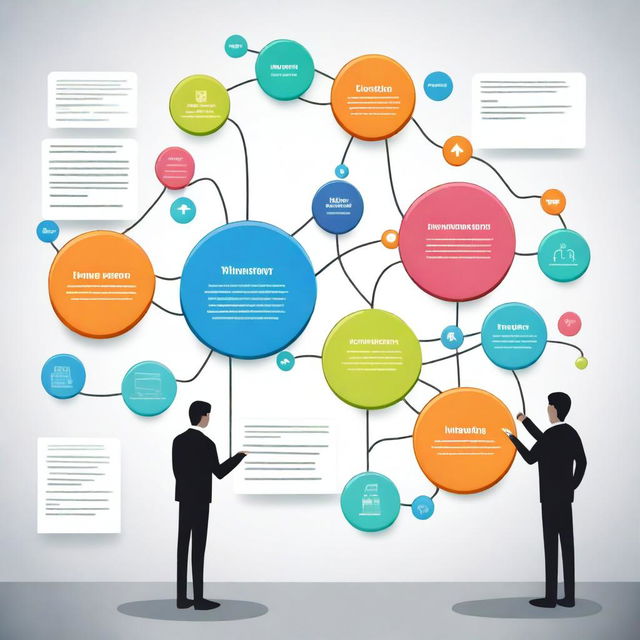 Create an illustration of a mind map with a central figure at the center