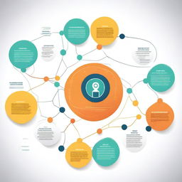 Create an illustration of a mind map with a central figure at the center