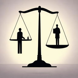 A person holding a scale in balance, with one side representing work and the other personal life