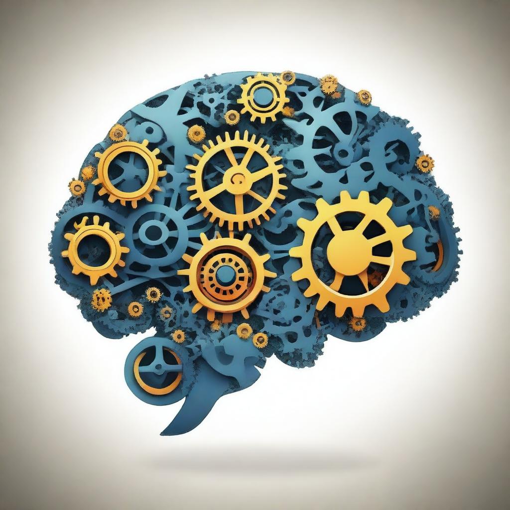 A detailed illustration of a human brain with gears turning inside it, symbolizing strategic thinking, problem-solving, and mental agility