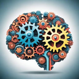 A detailed illustration of a human brain with gears turning inside it, symbolizing strategic thinking, problem-solving, and mental agility