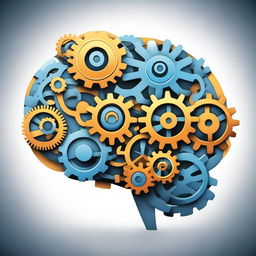 A detailed illustration of a human brain with gears turning inside it, symbolizing strategic thinking, problem-solving, and mental agility