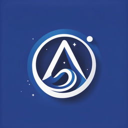 An abstract logo with geometric shapes in royal blue and white colors, featuring an abstract figure in motion and the letter 'A' in sleek modern text.