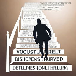 A dynamic image of a person ascending a staircase, each step labeled with words like Focus, Discipline, Goal, Growth, and Achievement