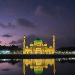 Reimagining Brunei Darussalam in an electropunk makeover, where the majestic Sultan Omar Ali Saifuddien Mosque pulses with neon lights, water villages shine with electric vitality, and lush jungles twinkle with technicolor biomimicry.