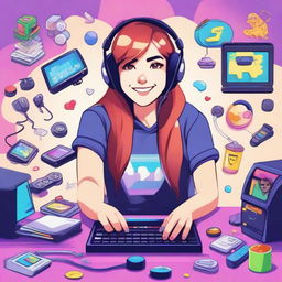 A detailed and vibrant illustration of Arigameplays, a popular content creator and streamer, depicted in a lively and engaging setting