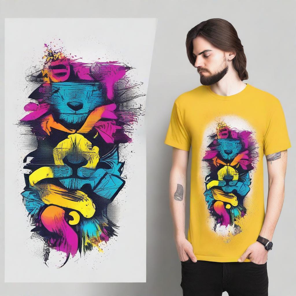 Create a t-shirt design featuring a unique and eye-catching graphic