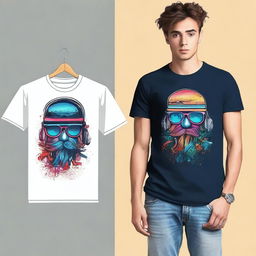 Create a t-shirt design featuring a unique and eye-catching graphic