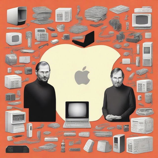 A detailed illustration depicting the story of how Steve Jobs and Steve Wozniak created Apple