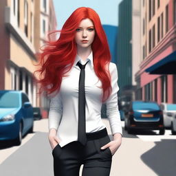 A striking image of a character with long red hair, featuring a blend of masculine and feminine traits