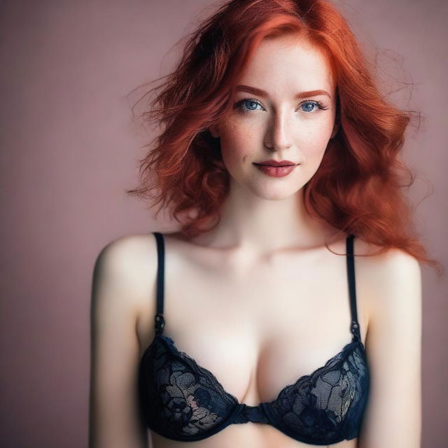 A person with red hair wearing lingerie