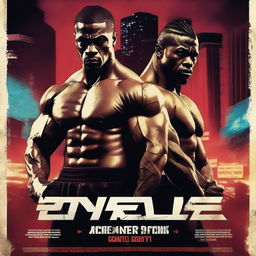 A dynamic and intense fighting movie poster featuring two muscular fighters in a dramatic pose