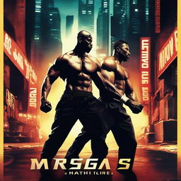 A dynamic and intense fighting movie poster featuring two muscular fighters in a dramatic pose