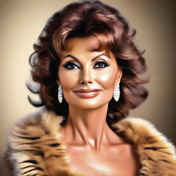 A portrait of a beautiful woman who looks exactly like Sophia Loren at 50 years of age