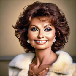 A portrait of a beautiful woman who looks exactly like Sophia Loren at 50 years of age