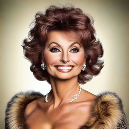 A portrait of a beautiful woman who looks exactly like Sophia Loren at 50 years of age