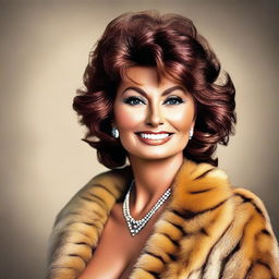 A portrait of a beautiful woman who looks exactly like Sophia Loren at 50 years of age