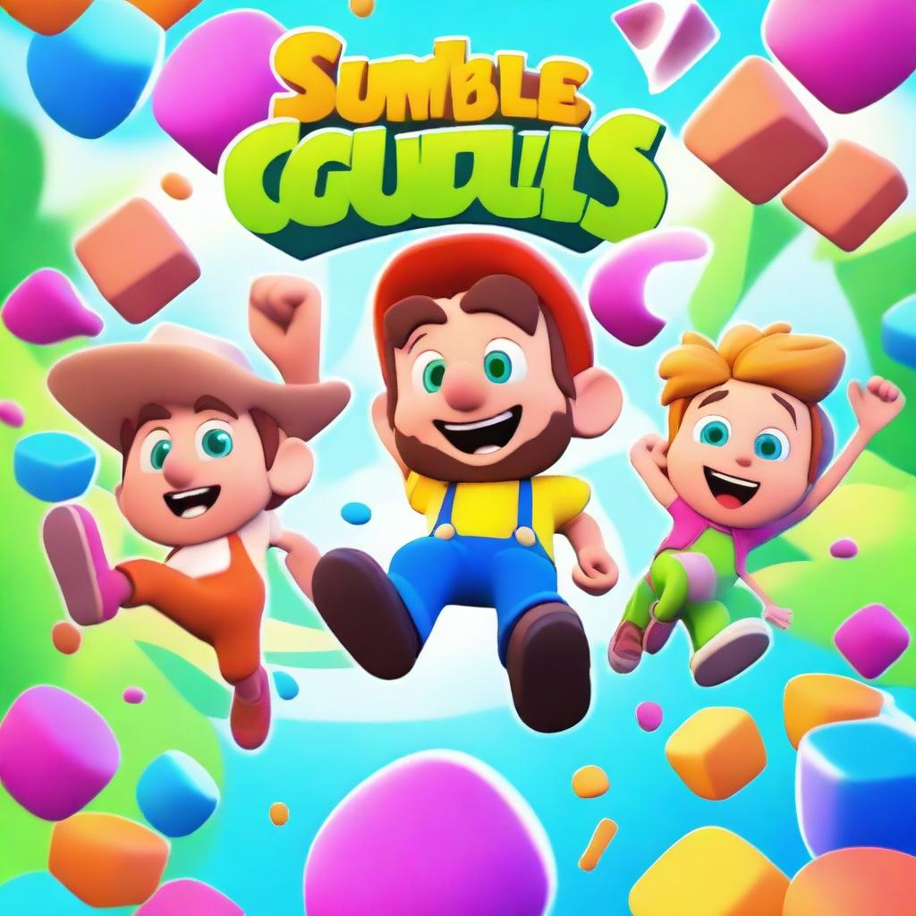 A vibrant and exciting thumbnail for the game Stumble Guys, featuring colorful and playful characters in action, with a dynamic background that captures the chaotic and fun nature of the game