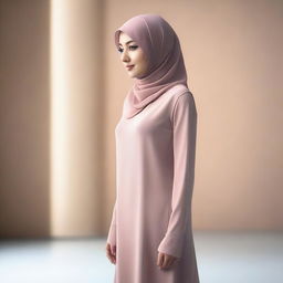 A slender woman wearing a hijab, standing gracefully