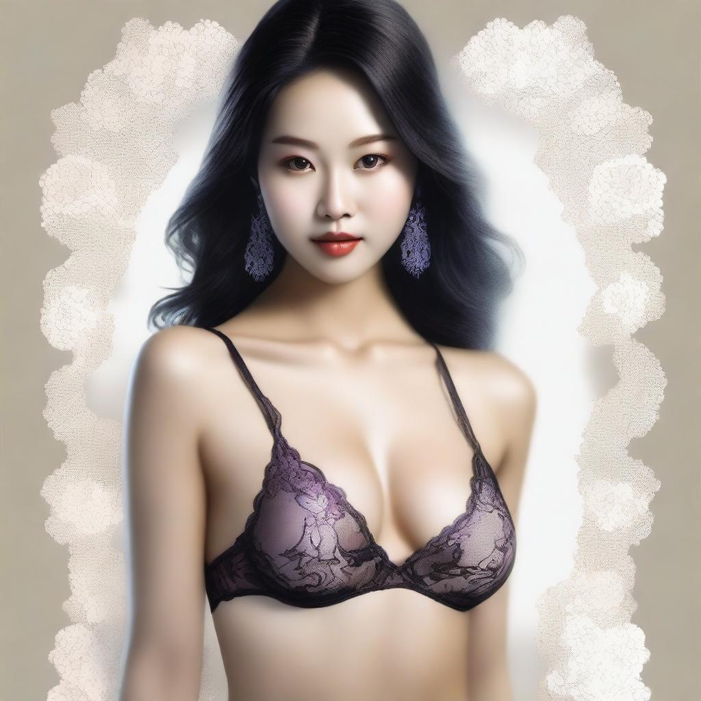 Create a realistic image of an Asian woman wearing lingerie