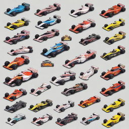 A detailed illustration featuring all the cars driven by Fernando Alonso throughout his racing career