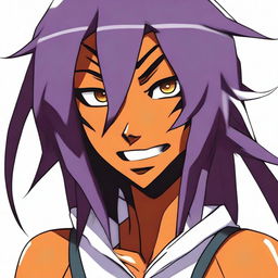 Create an image of Yoruichi from the anime Bleach making an ahegao face