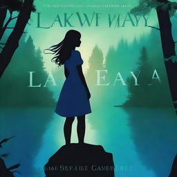 A fantasy adventure novel cover featuring a dark blue lake surrounded by a dense forest