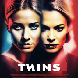 Create a dramatic and tense movie poster titled 'Twins' featuring two beautiful women