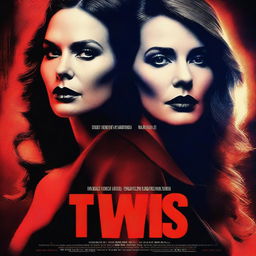 Create a dramatic and tense movie poster titled 'Twins' featuring two beautiful women