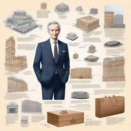 A detailed illustration of Bernard Arnault and his journey in building LVMH into a luxury goods empire