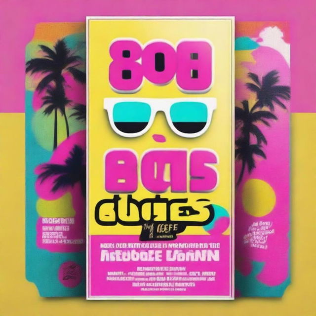 Create a vibrant flyer for an 80s night party with a white dress code at Residencial Roques Daurades